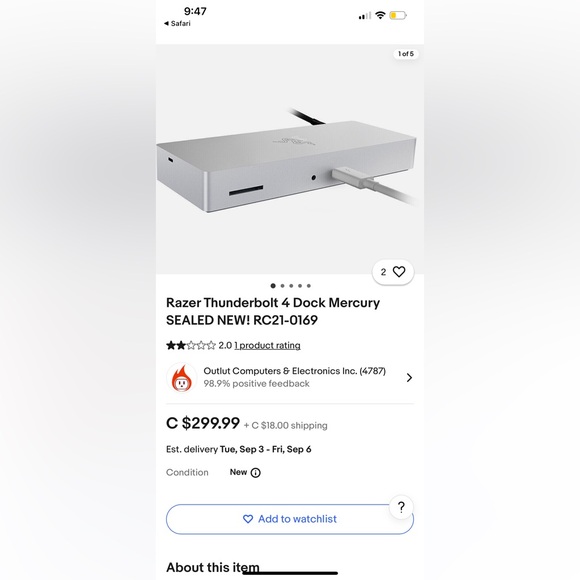 Razer Model No. : RC21-0169
Universal Dock
Rating : 20.0V --- 6.75A - Picture 14 of 14